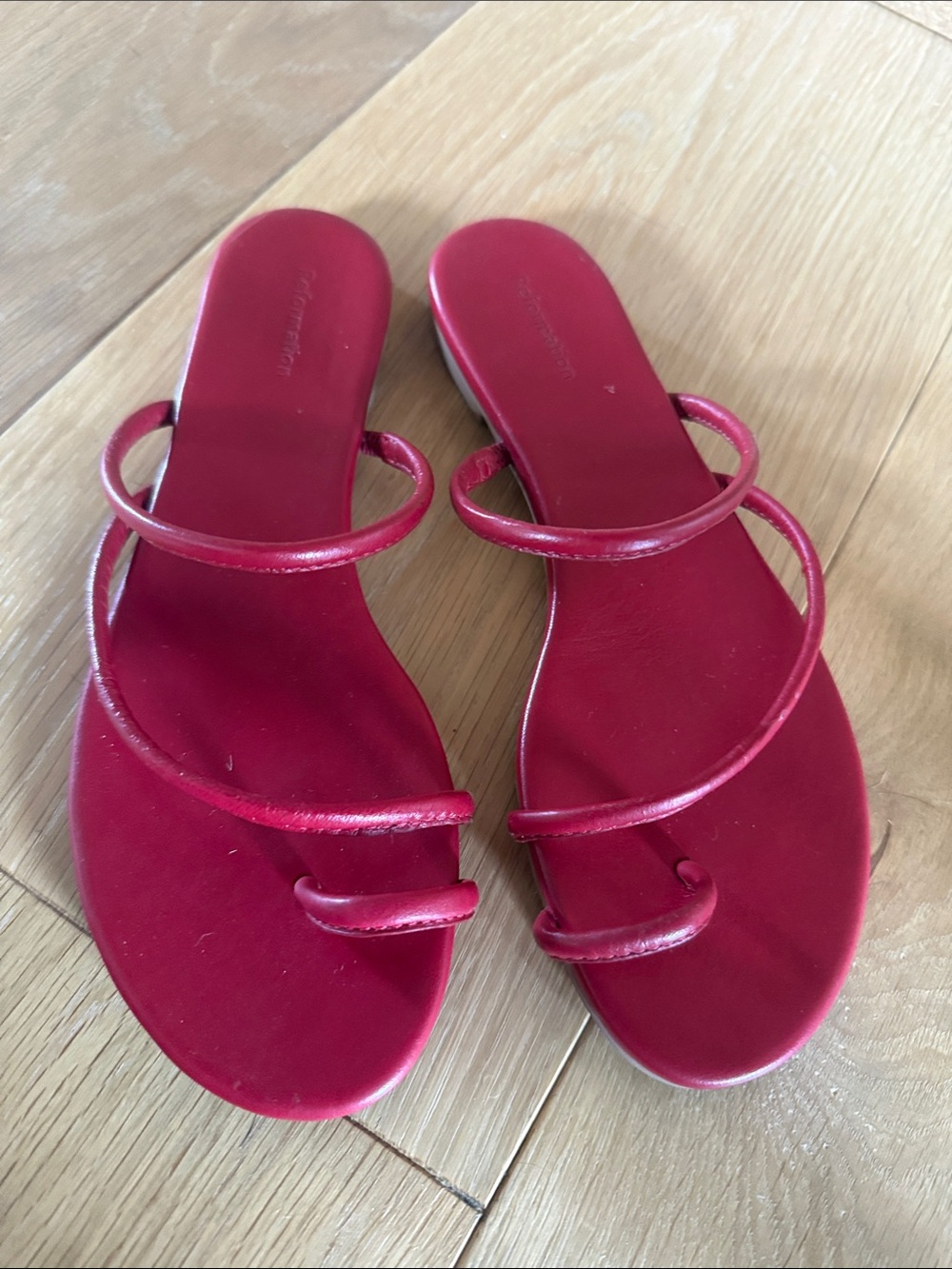 Reformation Red Strappy Slide Sandals